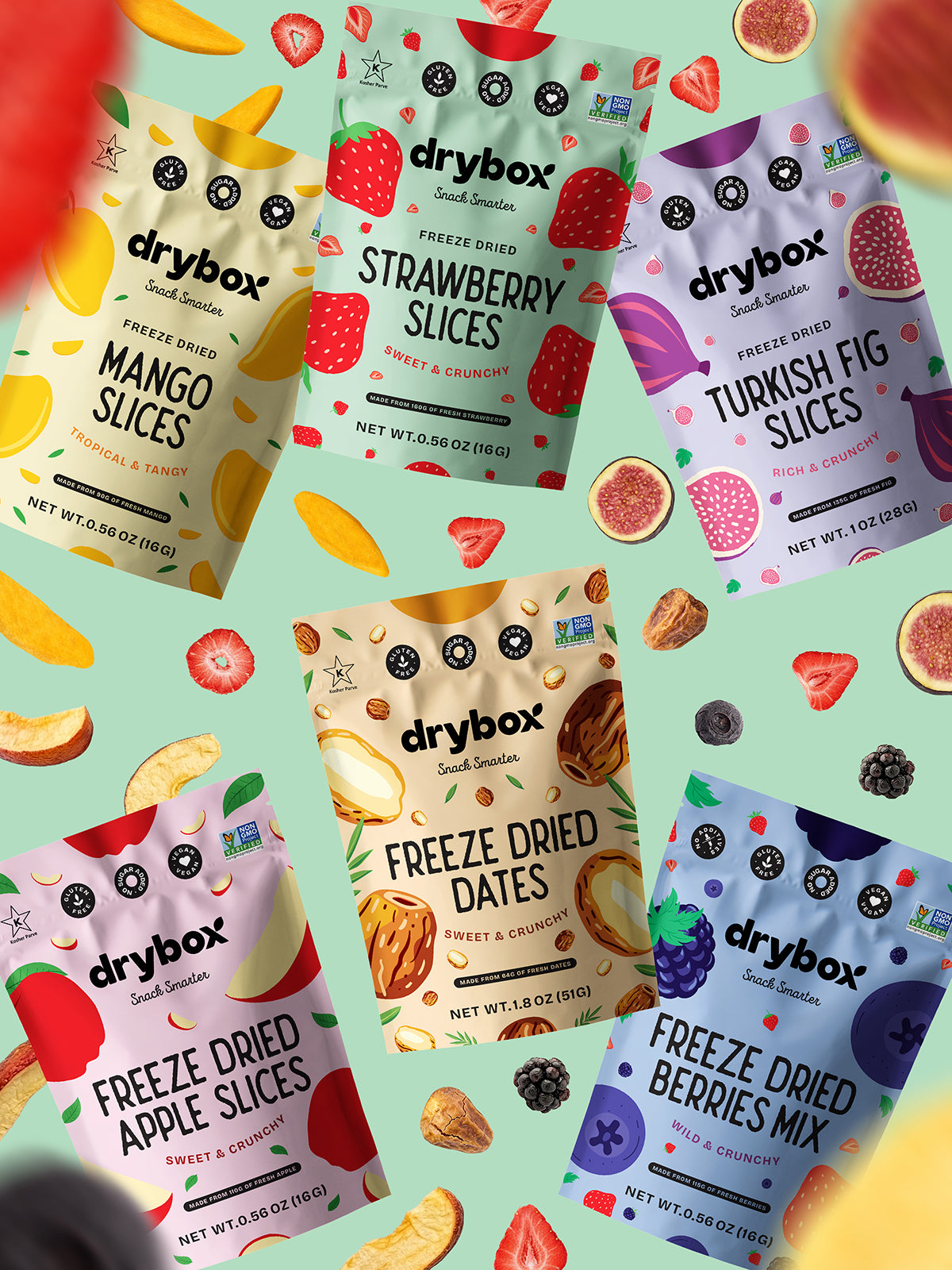 DRYBOX dondurularak kurutulmuş ve doğal kurutulmuş meyve paketleri